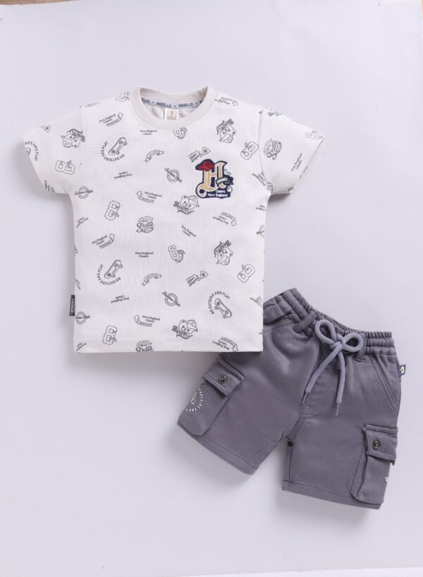 KF 2490 CREAM ALL OVER PRINT TSHIRT WITH COTTON PANT