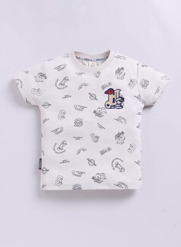 KF 2490 CREAM ALL OVER PRINT TSHIRT WITH COTTON PANT - Image 3