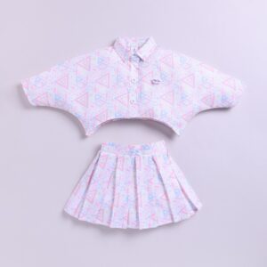 KG 365 WHITE PRINTED TOP WITH SKIRT