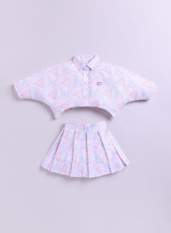 KG 365 WHITE PRINTED TOP WITH SKIRT