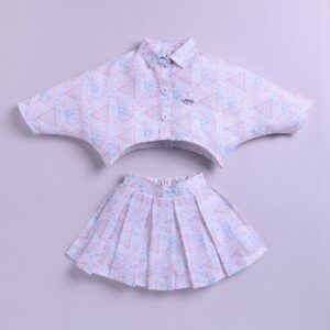 KG 365 WHITE PRINTED TOP WITH SKIRT