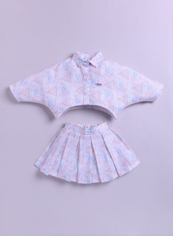 KG 365 WHITE PRINTED TOP WITH SKIRT