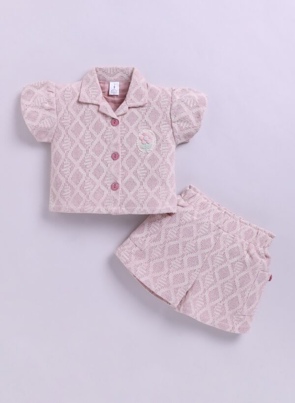 KG 364 PINK JUTE LINEN SHIRT WITH SHORTS