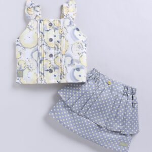 KG 346 YELLOW PRINTED TOP WITH SKIRT