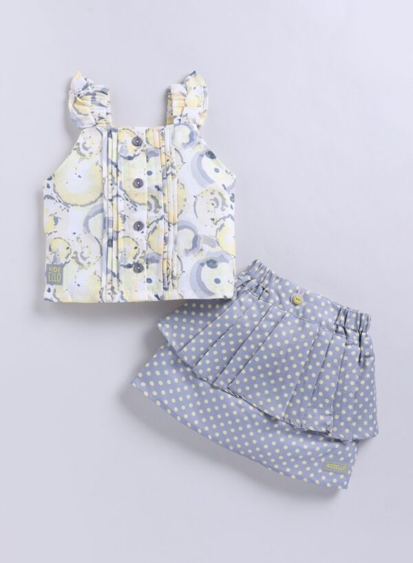 KG 346 YELLOW PRINTED TOP WITH SKIRT
