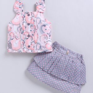 KG 346 PINK PRINTED TOP WITH SKIRT
