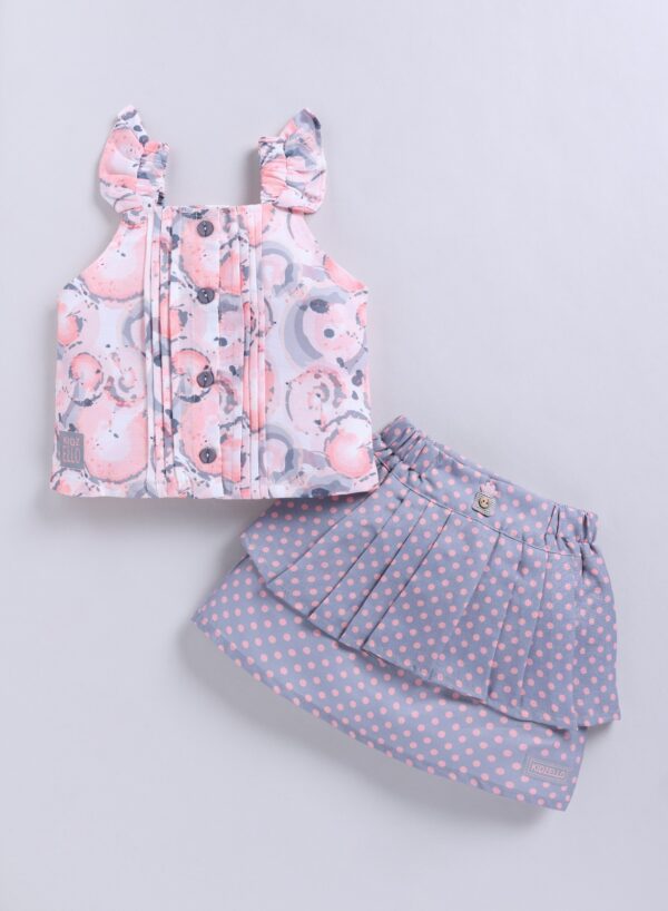 KG 346 PINK PRINTED TOP WITH SKIRT