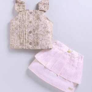 KG 344 FAWN PRINTED TOP WITH SKIRT