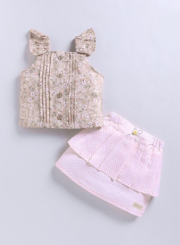 KG 344 FAWN PRINTED TOP WITH SKIRT