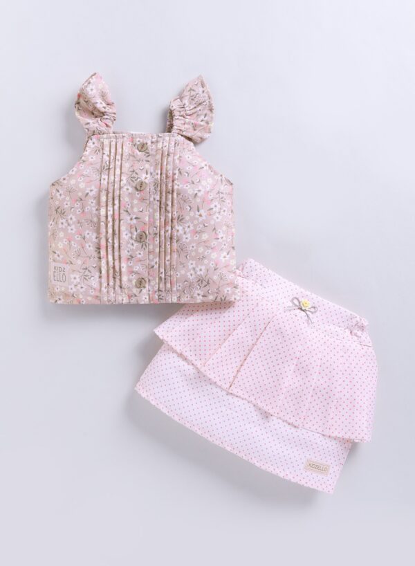 KG 344 PINK PRINTED TOP WITH SKIRT